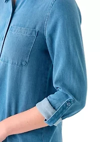 Petite Long Sleeve Button Down Shirt with Patch Pocket