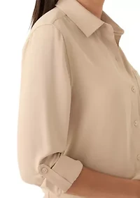 Women's Long Roll Tab Sleeve Printed Blouse