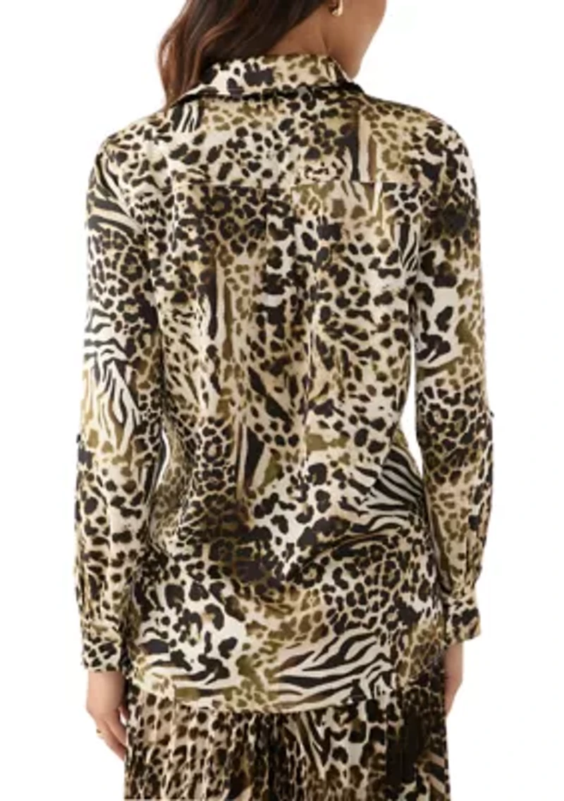 Women's Long Roll Tab Button Front Blouse