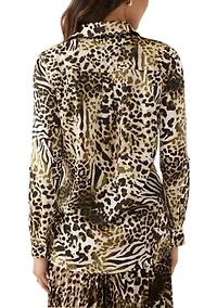 Women's Long Roll Tab Button Front Blouse