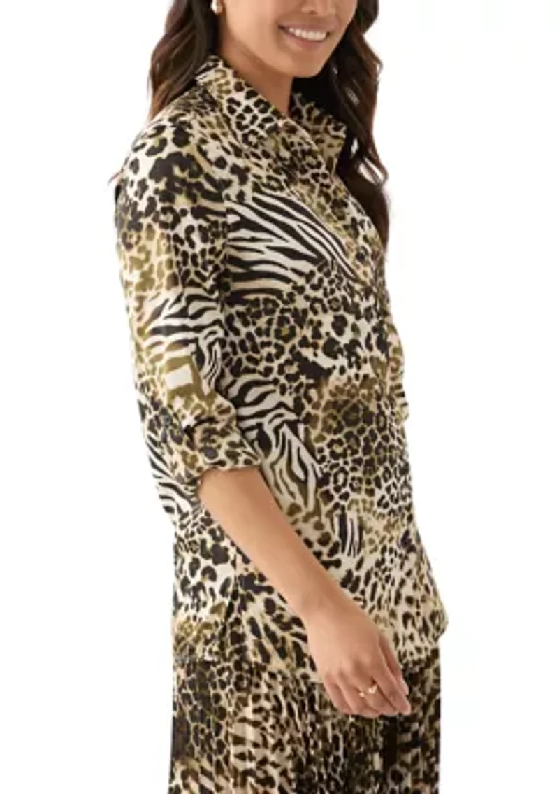 Women's Long Roll Tab Button Front Blouse