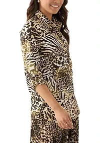 Women's Long Roll Tab Button Front Blouse