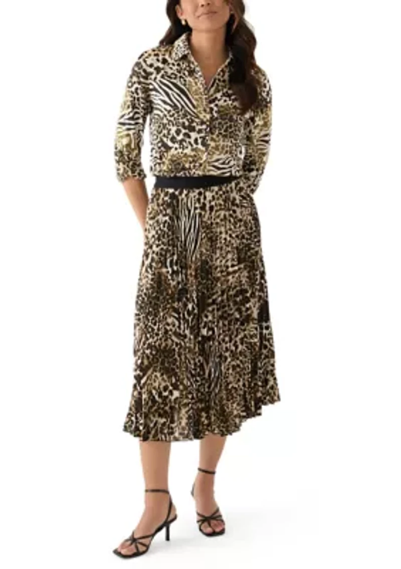 Women's Long Roll Tab Button Front Blouse