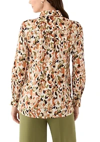 Petite Long Sleeve Button Front Blouse