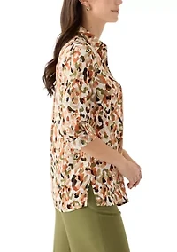 Petite Long Sleeve Button Front Blouse