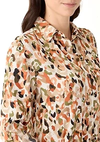 Petite Long Sleeve Button Front Blouse