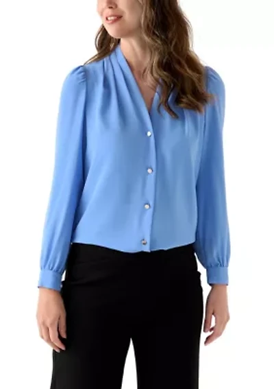 Women's Crepe Long Sleeve Button Front Blouse