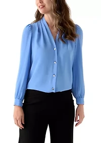 Women's Crepe Long Sleeve Button Front Blouse