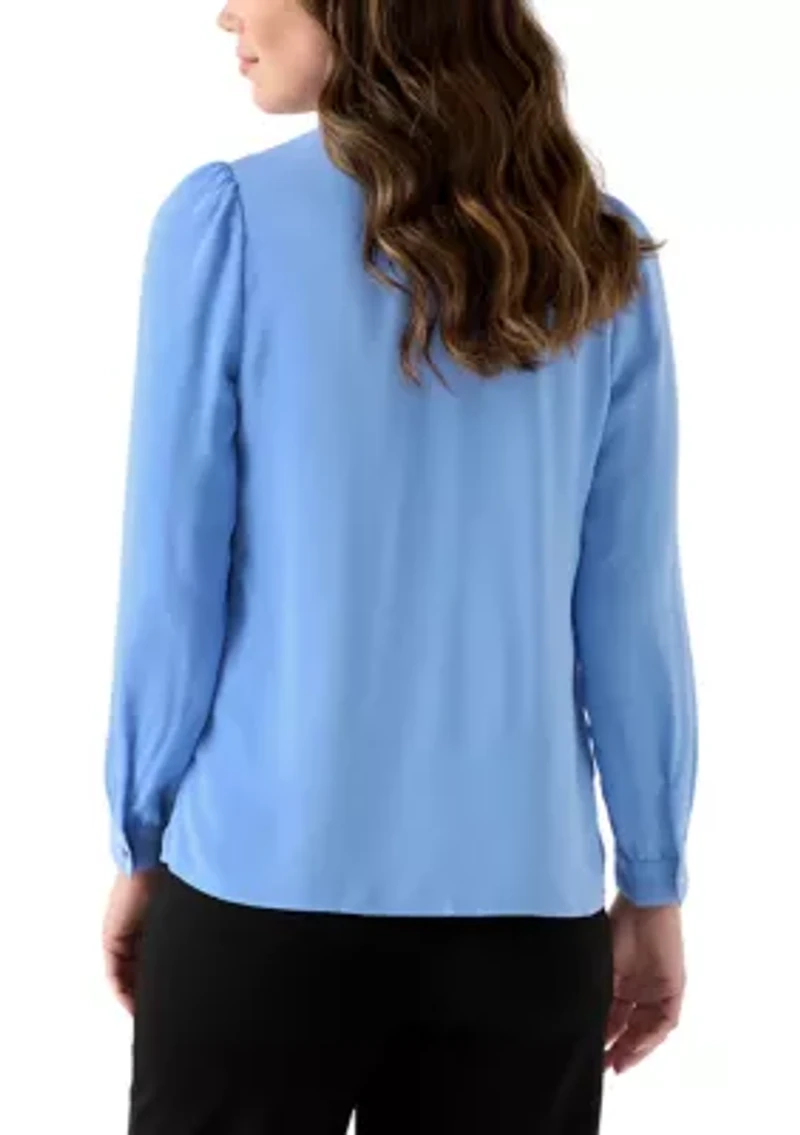 Women's Crepe Long Sleeve Button Front Blouse