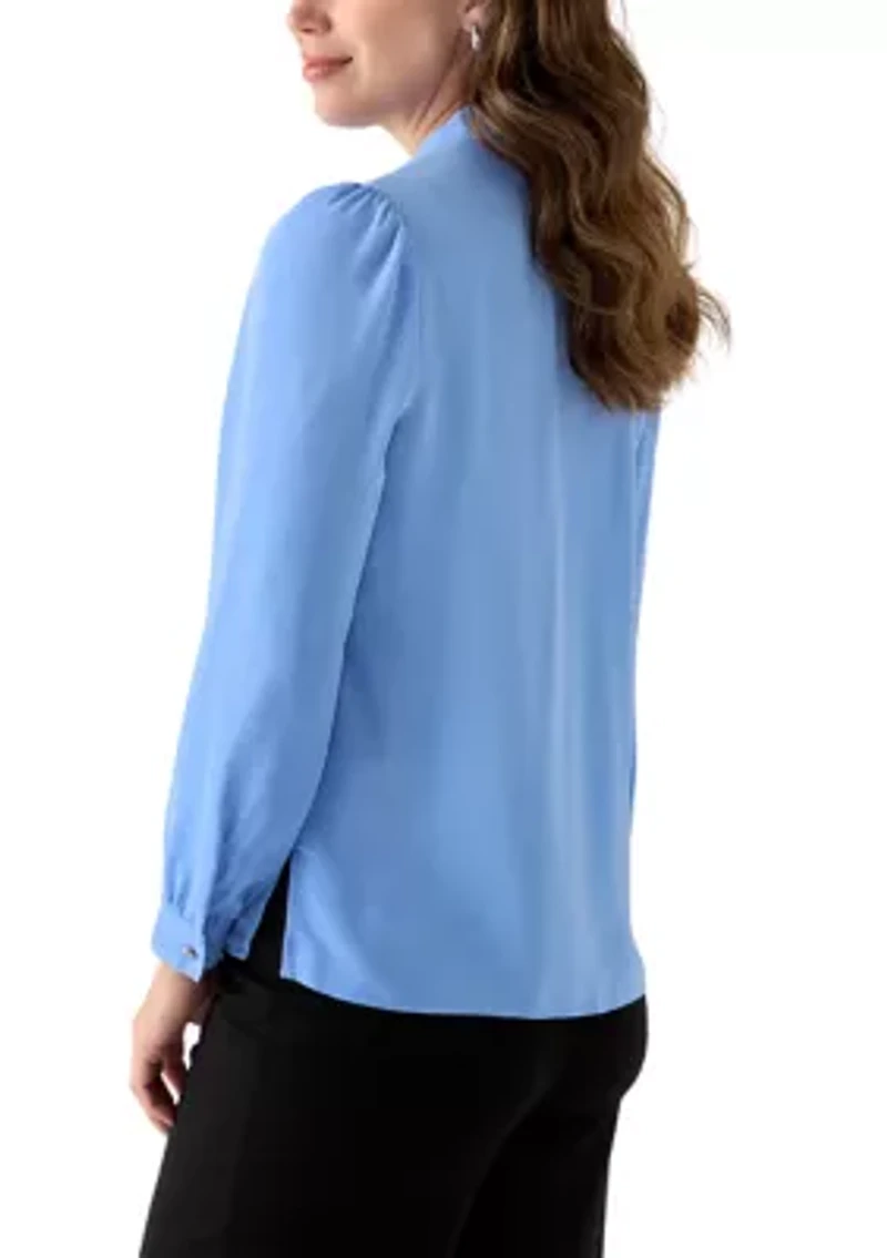 Women's Crepe Long Sleeve Button Front Blouse