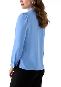 Women's Crepe Long Sleeve Button Front Blouse