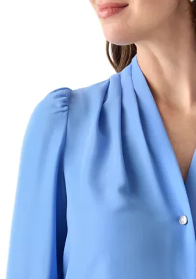 Women's Crepe Long Sleeve Button Front Blouse