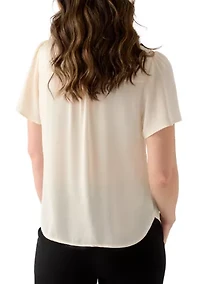 Women's Flutter Sleeve Button Front Ruffle Neck Blouse