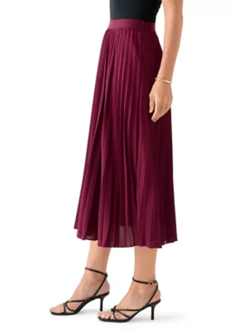 Women's Pull On Pleated Midi Skirt