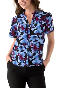 Women's Button Front Ruffle Neck Blouse