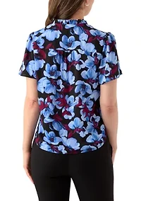 Women's Button Front Ruffle Neck Blouse