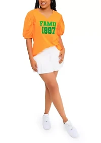 NCAA Florida A&M Rattlers FAMU Puff Sleeve V-Neck T-Shirt