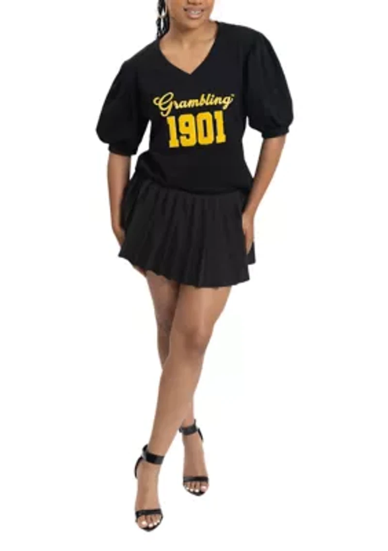 NCAA Grambling State Tigers Puff Sleeve V-Neck T-Shirt