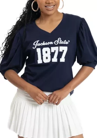 NCAA Jackson State Tigers V-Neck Puff Sleeve Top
