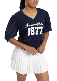 NCAA Jackson State Tigers V-Neck Puff Sleeve Top