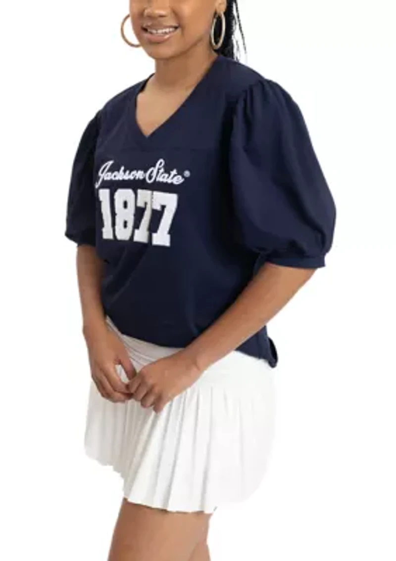 NCAA Jackson State Tigers V-Neck Puff Sleeve Top