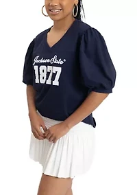 NCAA Jackson State Tigers V-Neck Puff Sleeve Top
