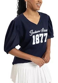NCAA Jackson State Tigers V-Neck Puff Sleeve Top