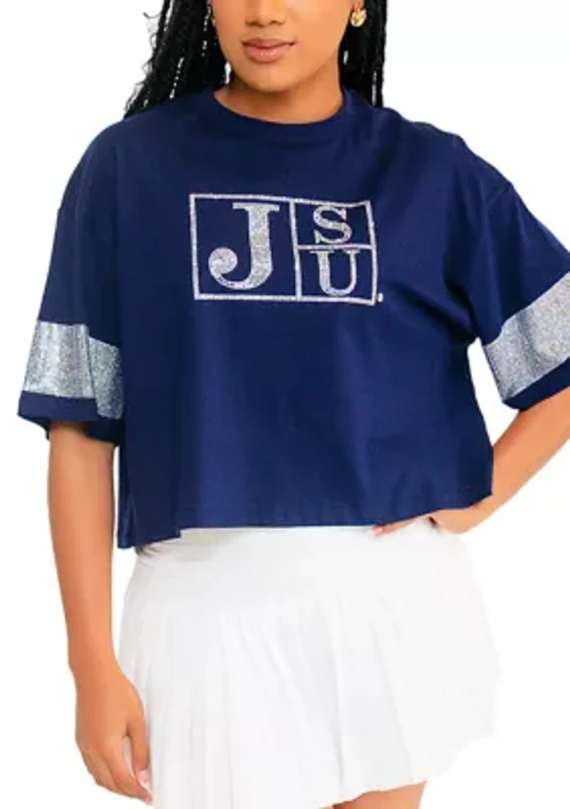 NCAA Jackson State Tigers University Cropped Rhinestone T-Shirt