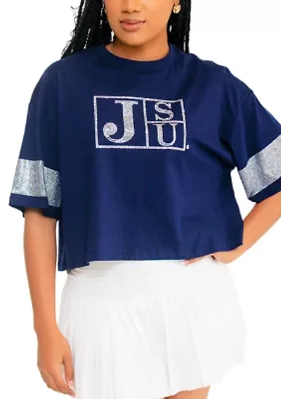 NCAA Jackson State Tigers University Cropped Rhinestone T-Shirt