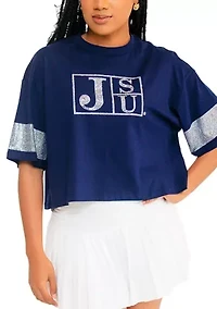 NCAA Jackson State Tigers University Cropped Rhinestone T-Shirt