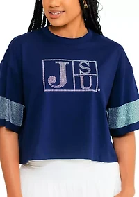 NCAA Jackson State Tigers University Cropped Rhinestone T-Shirt