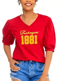NCAA Tuskegee Golden Tigers V-Neck Puff Sleeve Top