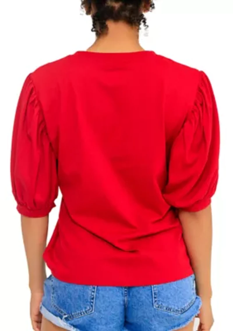 NCAA Tuskegee Golden Tigers V-Neck Puff Sleeve Top