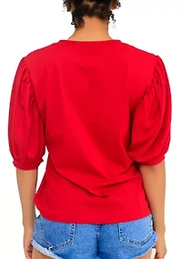 NCAA Tuskegee Golden Tigers V-Neck Puff Sleeve Top