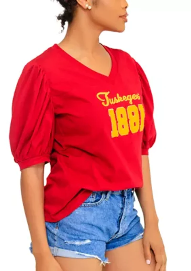 NCAA Tuskegee Golden Tigers V-Neck Puff Sleeve Top