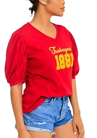 NCAA Tuskegee Golden Tigers V-Neck Puff Sleeve Top