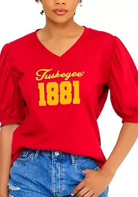 NCAA Tuskegee Golden Tigers V-Neck Puff Sleeve Top