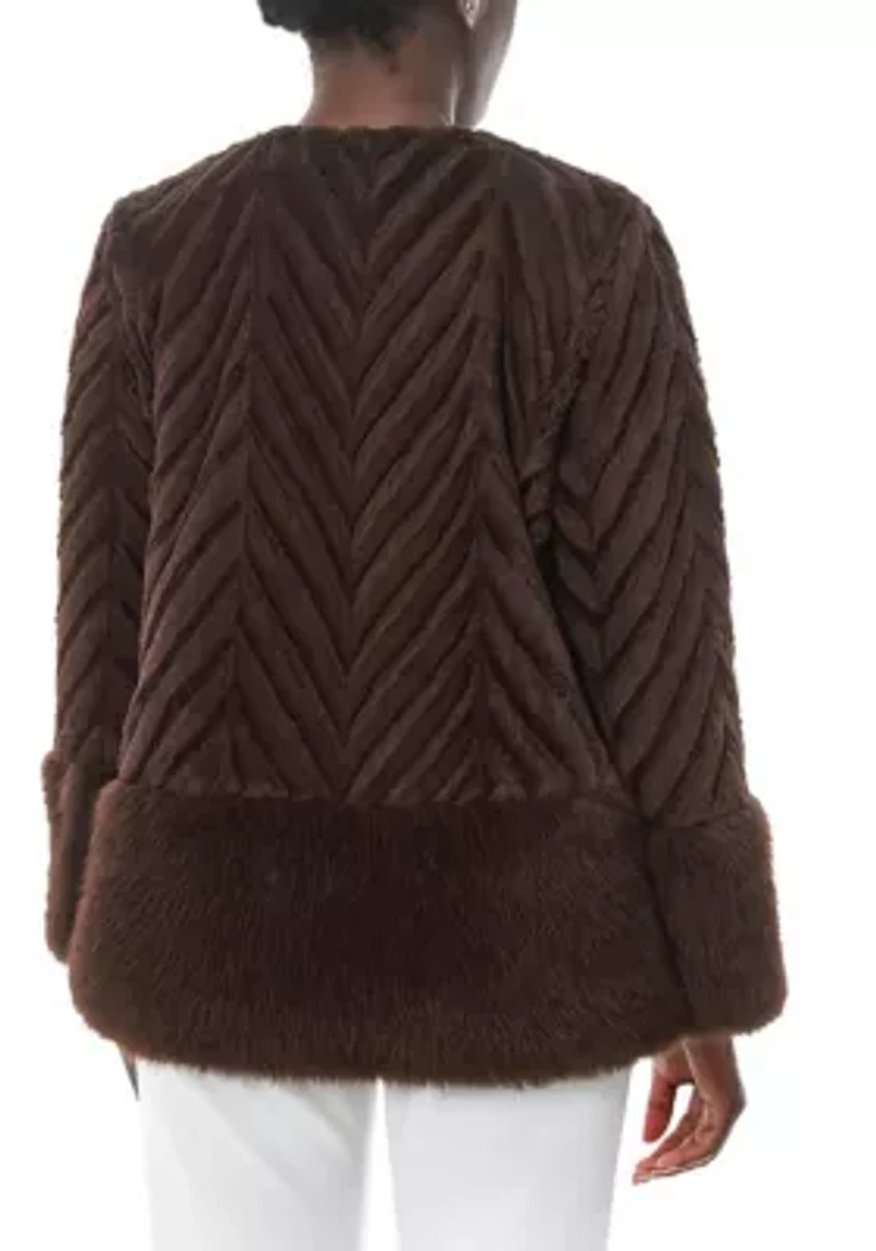 Chevron Faux Fur Jacket