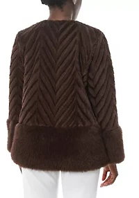 Chevron Faux Fur Jacket