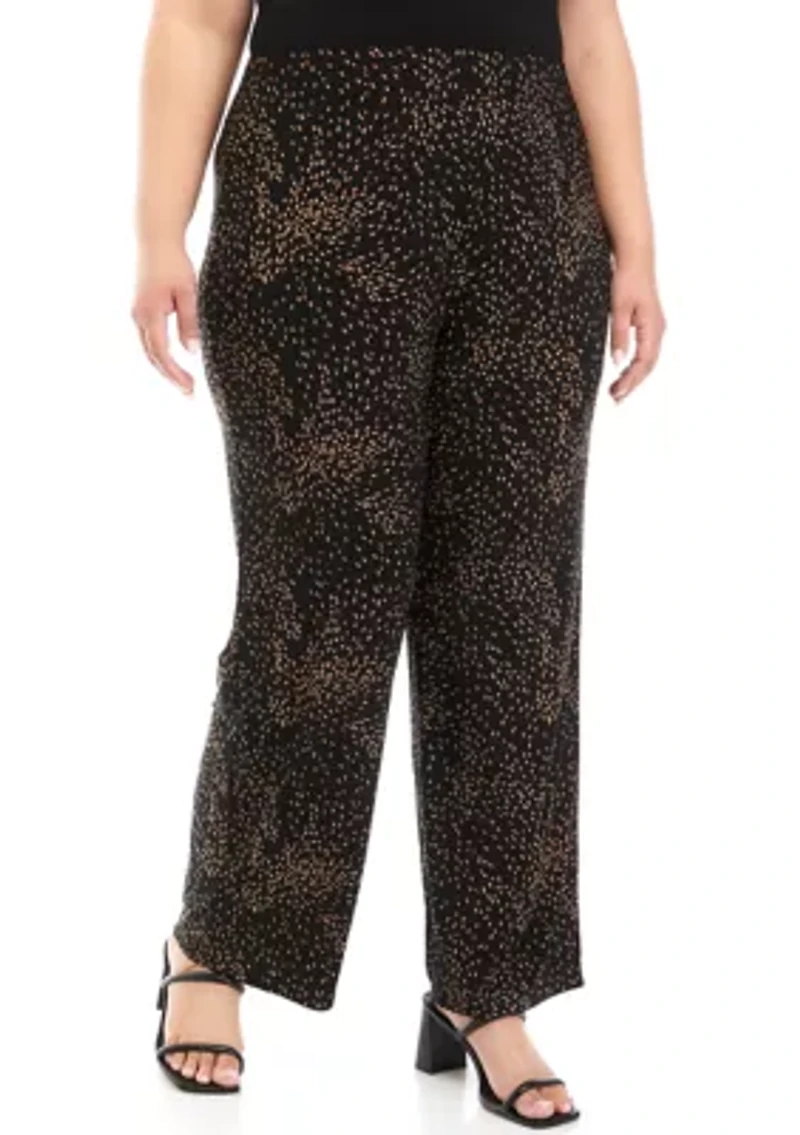 Plus Pull On Wide Leg Knit Printed Pants