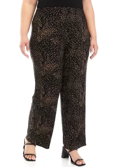Plus Pull On Wide Leg Knit Printed Pants