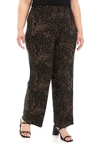Plus Pull On Wide Leg Knit Printed Pants