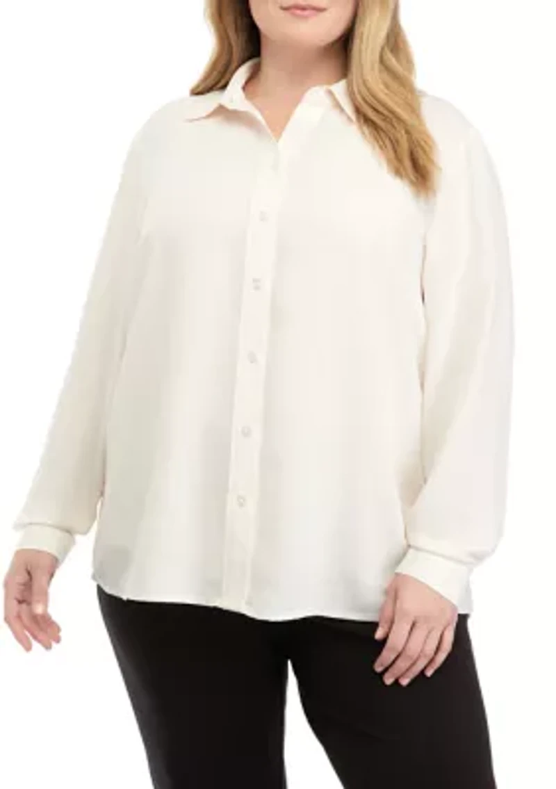 Plus Long Sleeve Slim Fit Utility Blouse