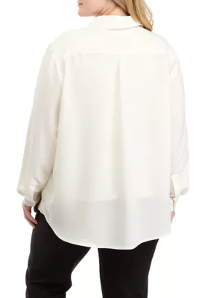 Plus Long Sleeve Slim Fit Utility Blouse