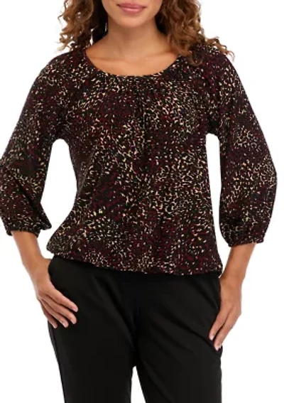 Petite 3/4 Sleeve Animal Print Knit Peasant Top