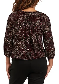 Petite 3/4 Sleeve Animal Print Knit Peasant Top