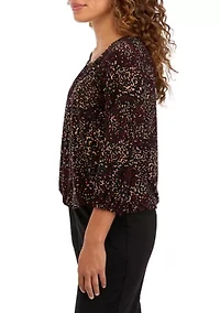 Petite 3/4 Sleeve Animal Print Knit Peasant Top