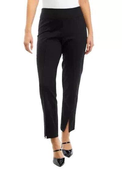Petite Pull On Slit Front Slim Ankle Pants