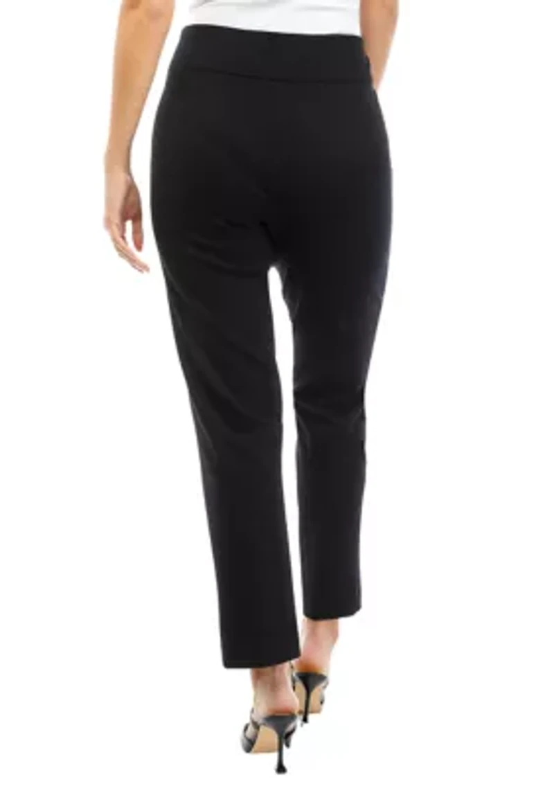 Petite Pull On Slit Front Slim Ankle Pants