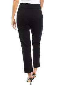 Petite Pull On Slit Front Slim Ankle Pants